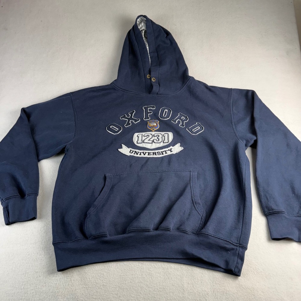 Oxford‎ University Hoodie Men's XL Navy Blue Embroidered Snap Neck Sweatshirt